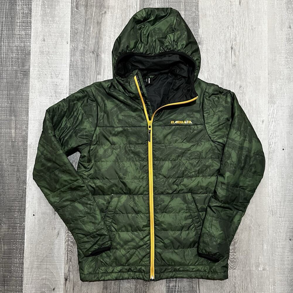 Armada Gremlin Insulator Green Camo Hooded Puffer Jacket Outdoor Full Zip Sz S